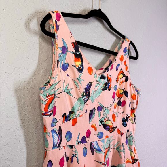 HEARTS & ROSES Dress‎ 12 Sandy Birds Peach Tropical Novelty Vintage Repro Birds - Picture 9 of 14
